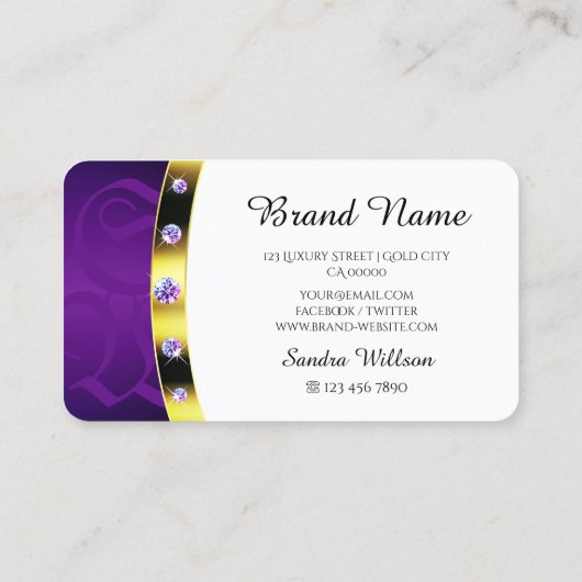 Luxuries Gold White en Paarse Monogram Diamonds Visitekaartje (Achterkant)