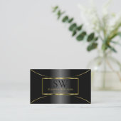 Luxurieus Black Gold Decor met monogram en Logo Visitekaartje (Staand voorkant)
