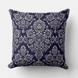 Luxurieus Damask Floral Patroon op zeer diep blauw Kussen