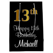 Luxurieus, elegant, Faux Gold Kijk 13e verjaardag Medium Cadeauzakje (Achterkant)