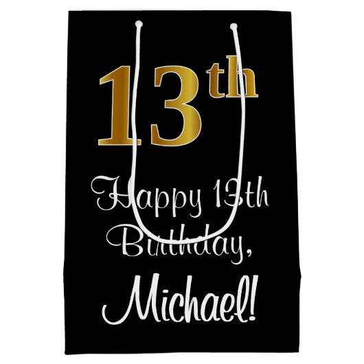 Luxurieus, elegant, Faux Gold Kijk 13e verjaardag Medium Cadeauzakje (Achterkant)