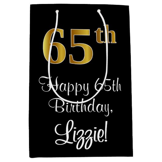 Luxurieus, elegant, Faux Gold Kijk 65th Birthday Medium Cadeauzakje (Voorkant)