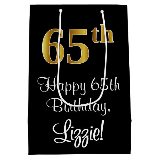 Luxurieus, elegant, Faux Gold Kijk 65th Birthday Medium Cadeauzakje (Achterkant)