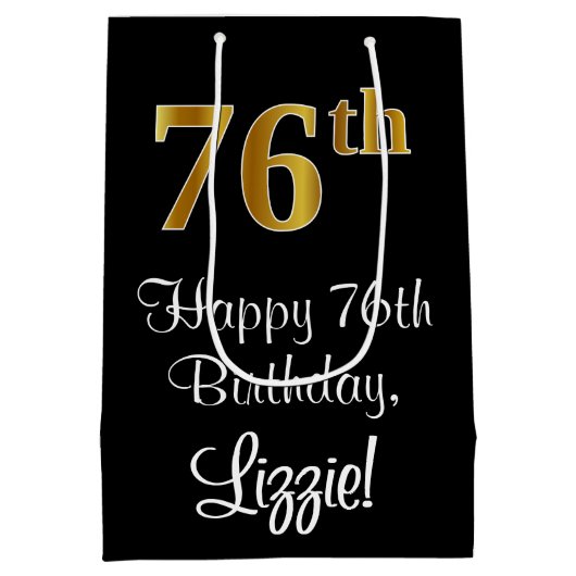 Luxurieus, elegant, Faux Gold Kijk 76e verjaardag Medium Cadeauzakje (Achterkant)