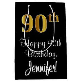 Luxurieus, elegant, Faux Gold Kijk 90th Birthday Medium Cadeauzakje