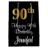 Luxurieus, elegant, Faux Gold Kijk 90th Birthday Medium Cadeauzakje (Achterkant)