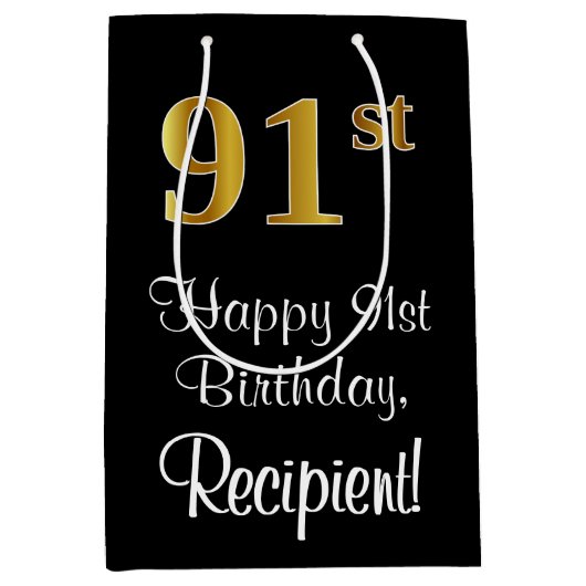 Luxurieus, elegant, Faux Gold look 91ste verjaarda Medium Cadeauzakje (Voorkant)