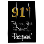 Luxurieus, elegant, Faux Gold look 91ste verjaarda Medium Cadeauzakje (Achterkant)