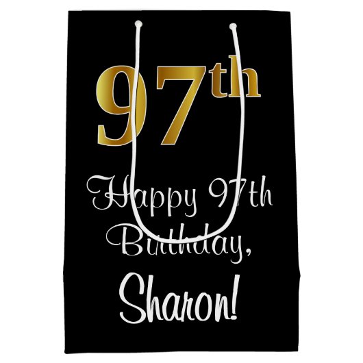 Luxurieus, elegant, Faux Gold look 97th Birthday Medium Cadeauzakje (Achterkant)