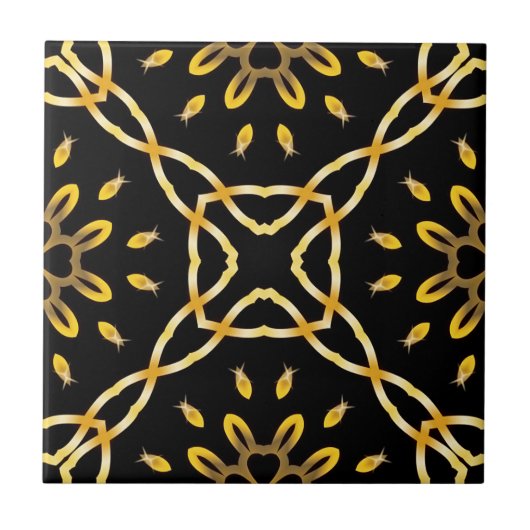 Luxurieus Gold Black Moroccan Arabesque Pattern Tegeltje (Voorkant)