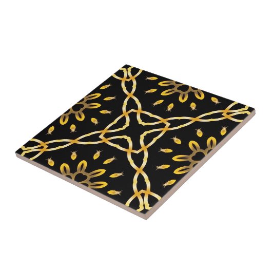 Luxurieus Gold Black Moroccan Arabesque Pattern Tegeltje (Zijkant)