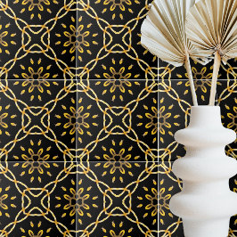 Luxurieus Gold Black Moroccan Arabesque Pattern Tegeltje