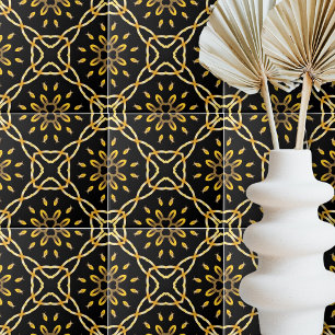 Luxurieus Gold Black Moroccan Arabesque Pattern Tegeltje