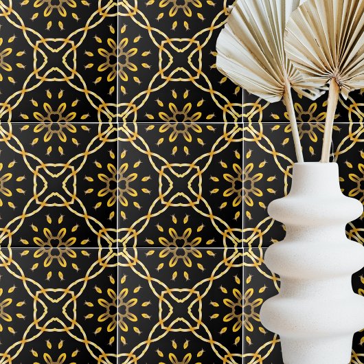 Luxurieus Gold Black Moroccan Arabesque Pattern Tegeltje