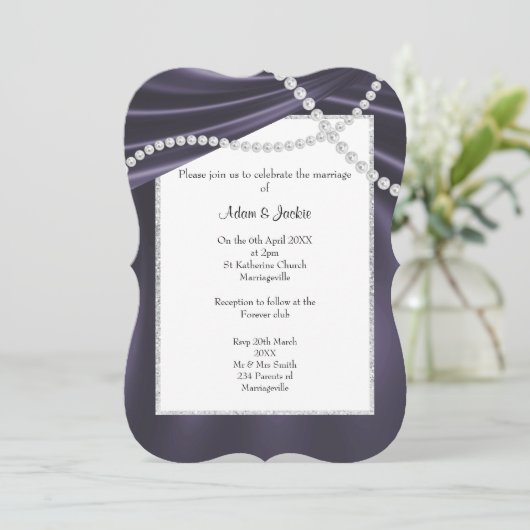 LUXURIEUS PAARS SATIN DIAMOND ELEGANT WEDING KAART (Staand voorkant)