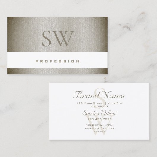 Luxurieus parelgrijs slangenpatroon met monogram visitekaartje (Voorkant / Achterkant)