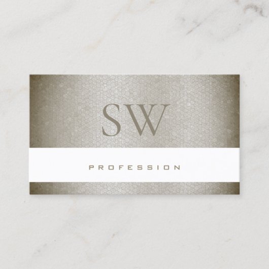 Luxurieus parelgrijs slangenpatroon met monogram visitekaartje (Voorkant)