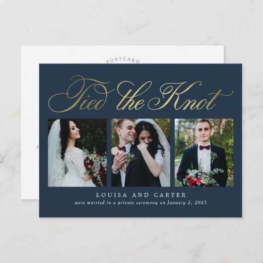 Luxurieuze aankondiging van het bruiloft in script briefkaart (Voorkant / Achterkant)