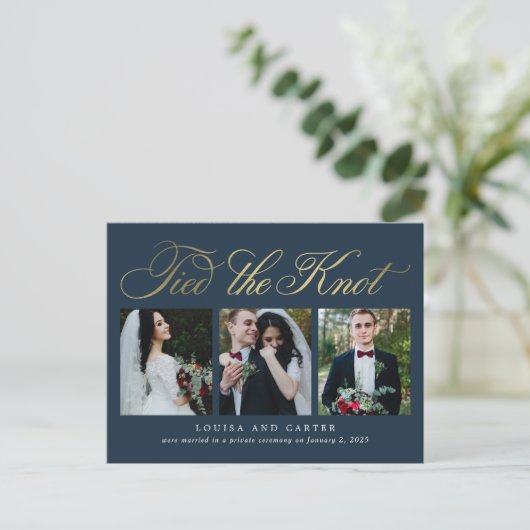 Luxurieuze aankondiging van het bruiloft in script briefkaart (Staand voorkant)