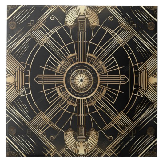 Luxurieuze Art Deco, Black en Gold, Geometry Tegeltje (Voorkant)