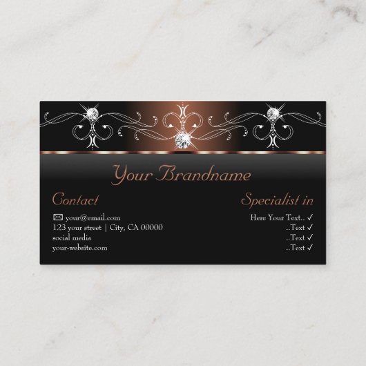 Luxurieuze Black Brown Squiggings Jewels met foto Visitekaartje (Achterkant)