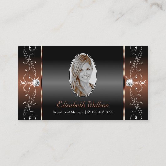 Luxurieuze Black Brown Squiggings Jewels met foto Visitekaartje (Voorkant)