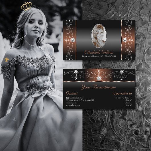 Luxurieuze Black Brown Squiggings Jewels met foto Visitekaartje