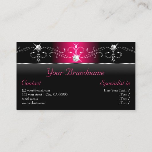Luxurieuze Black Pink Squiggings Jewels met foto Visitekaartje (Achterkant)