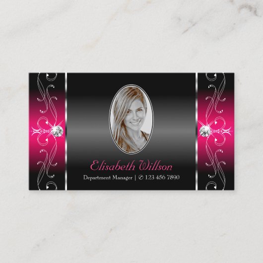 Luxurieuze Black Pink Squiggings Jewels met foto Visitekaartje (Voorkant)
