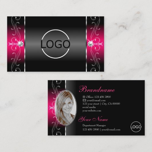 Luxurieuze Black Pink Squiggins Jewels Logo & foto Visitekaartje (Voorkant / Achterkant)