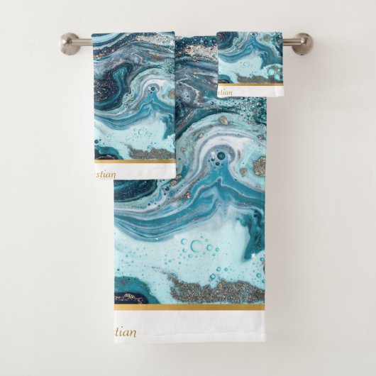 LUXURIEUZE BLAUWE OCEAAN, GEÏNSPIREERD MARBLE TOWE BAD HANDDOEK (Insitu)