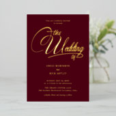 Luxurieuze Bourgogne en gouden bruine bruiloft Folie Uitnodiging (Staand Voorkant)