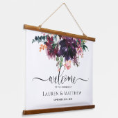 Luxurieuze Bourgogne Floral Wedding Welkom Hangend Wandkleed (Gebogen)