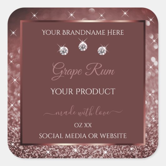Luxurieuze Bourgogne Sparkle Glitter-productetiket Vierkante Sticker (Voorkant)