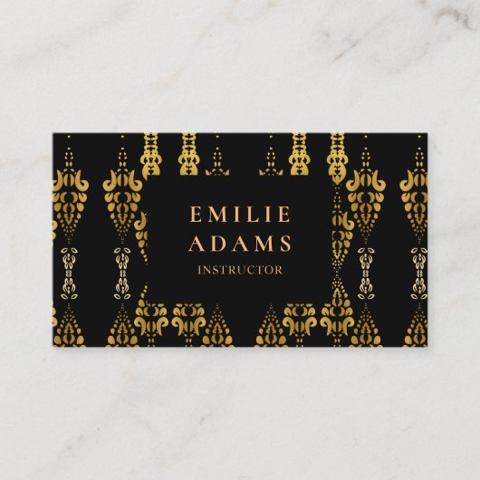 Luxurieuze Chic Black en Faux Gold Ornamental Visitekaartje (Voorkant)