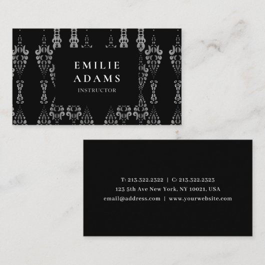 Luxurieuze Chic Silver Black en White Ornamental Visitekaartje (Voorkant / Achterkant)