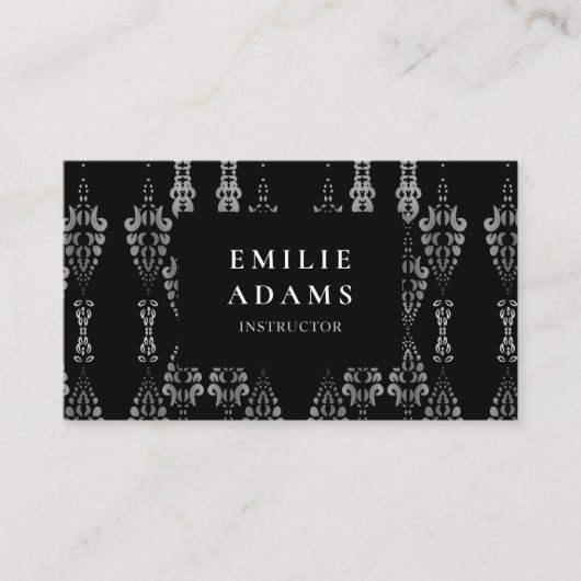 Luxurieuze Chic Silver Black en White Ornamental Visitekaartje (Voorkant)