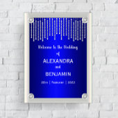 Luxurieuze diamanten en parelblauw huwelijk welkom poster