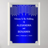 Luxurieuze diamanten en parelblauw huwelijk welkom poster (Voorkant)