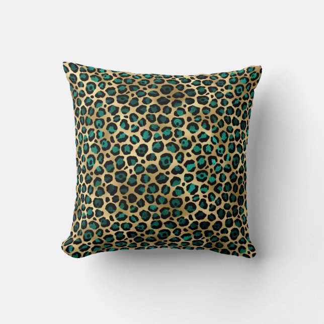 LUXURIEUZE DIERAFDRUKLEOPARD GREEN GOLD CUSHION KUSSEN (Voorkant)