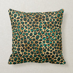 LUXURIEUZE DIERAFDRUKLEOPARD GREEN GOLD CUSHION KUSSEN