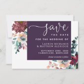 Luxurieuze Eggplant Paarse Floral Save the Date (Voorkant)