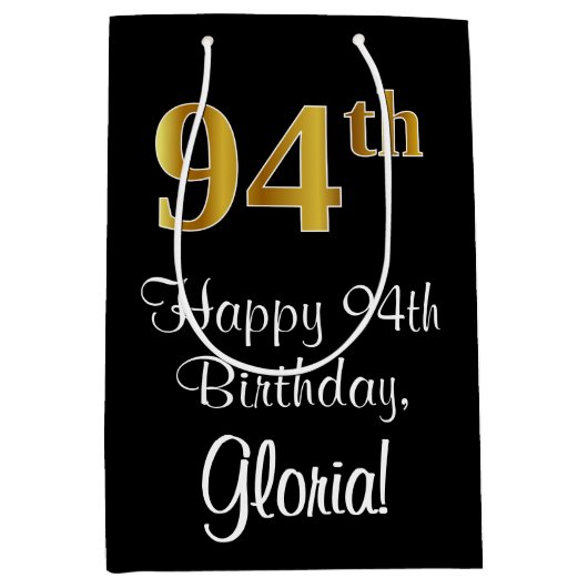 Luxurieuze, elegante, Faux Gold look 94ste verjaar Medium Cadeauzakje (Voorkant)