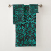 LUXURIEUZE EMERALD AQUA PATTERNED TOWEL SET BAD HANDDOEK (Insitu)