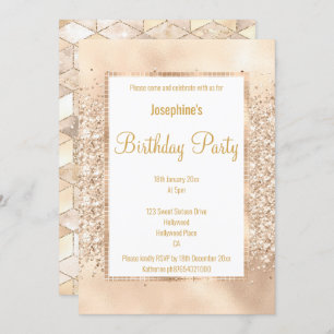 LUXURIEUZE GLITTER GEO CHAMPAGNE & GOLD INVITATION KAART