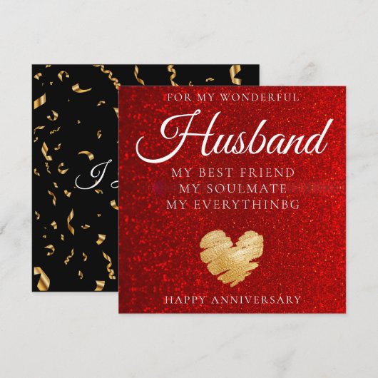 Luxurieuze Glitter Husband Wedding Jubileum Kaart (Voorkant / Achterkant)