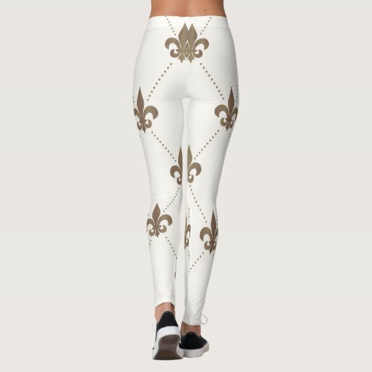 Luxurieuze Gold- en White Fleur de Lis-Leggings Leggings (Achterkant)