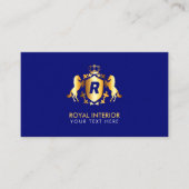 Luxurieuze Gold Royal Emblem | Initiaal op blauw Visitekaartje (Voorkant)