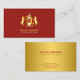 Luxurieuze Gold Royal Emblem | Initiaal op rood Visitekaartje