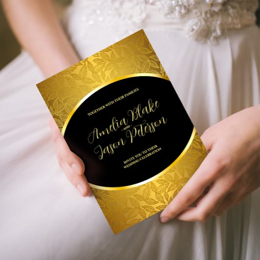 Luxurieuze gouden bladzijden patroonbruiloft kaart